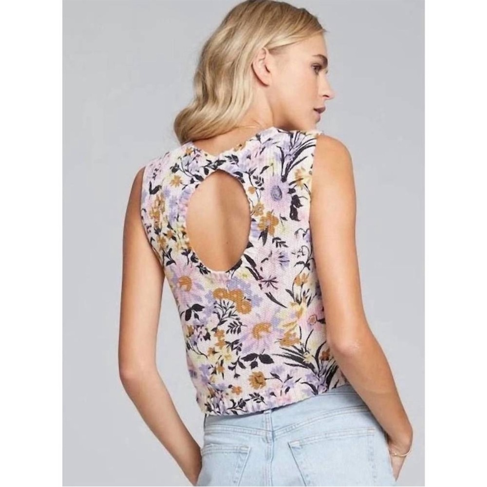 SALTWATER LUXE zehra sleeveless floral sweater top in purple